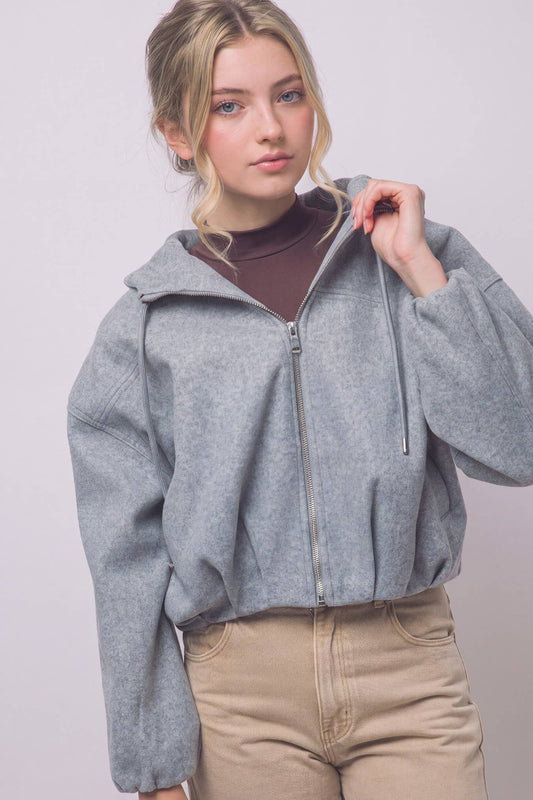 The Quinn Cropped Hooded Bomber Jacket