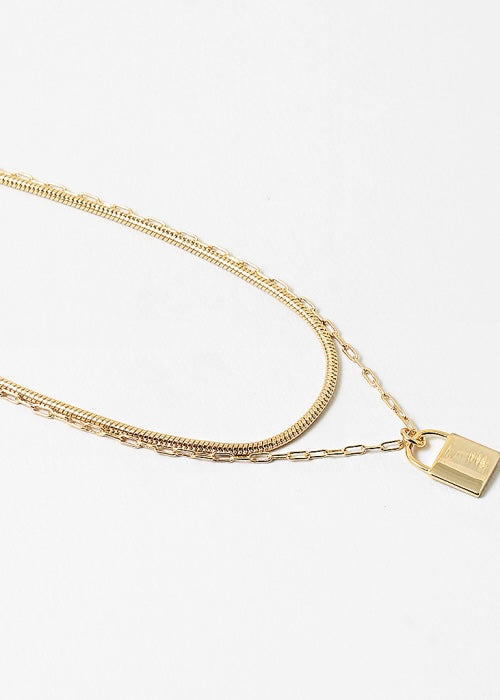 Gold Dipped Lock Layered Necklace