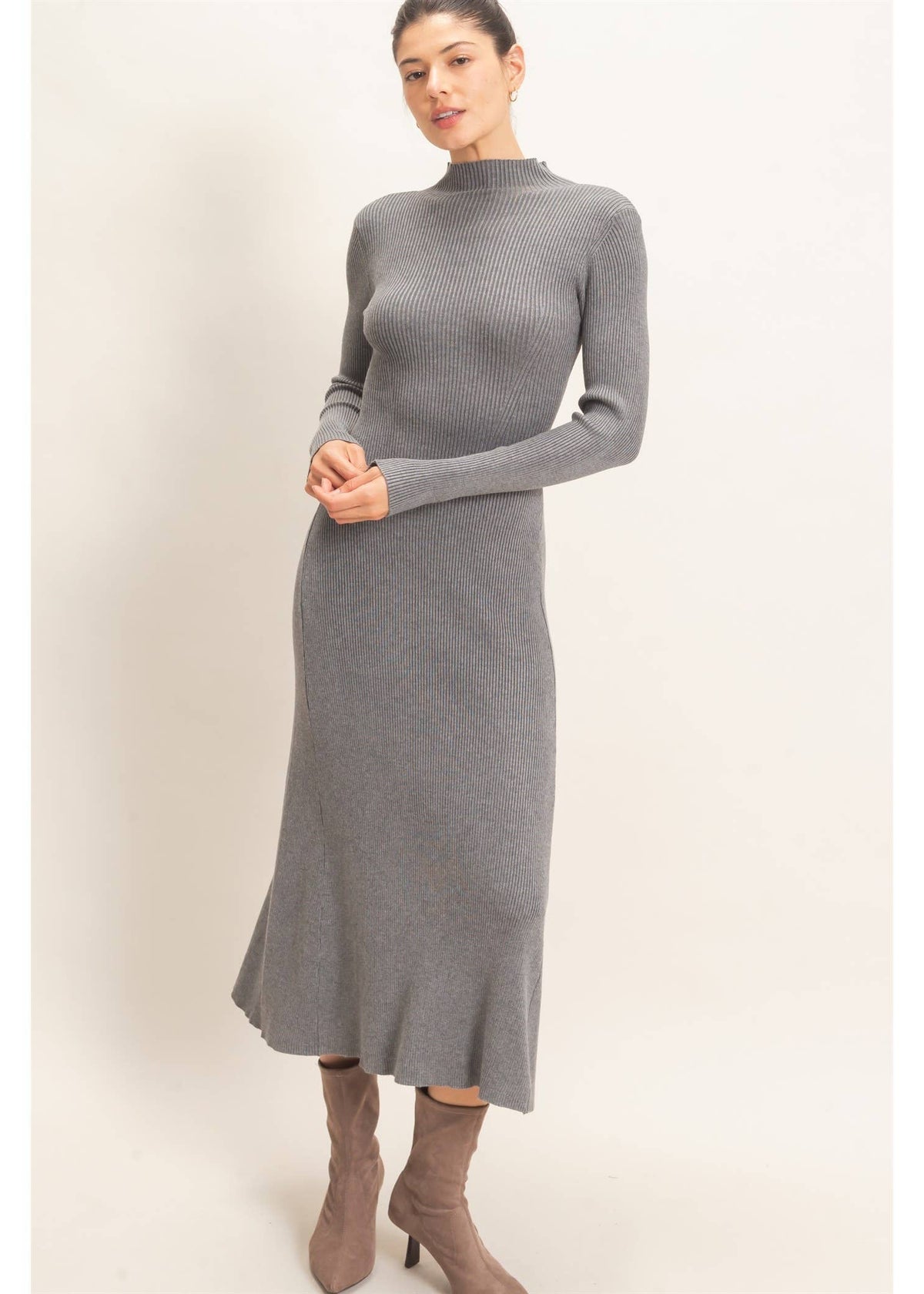 The Arden Ribbed Mock Neck Midi Dress