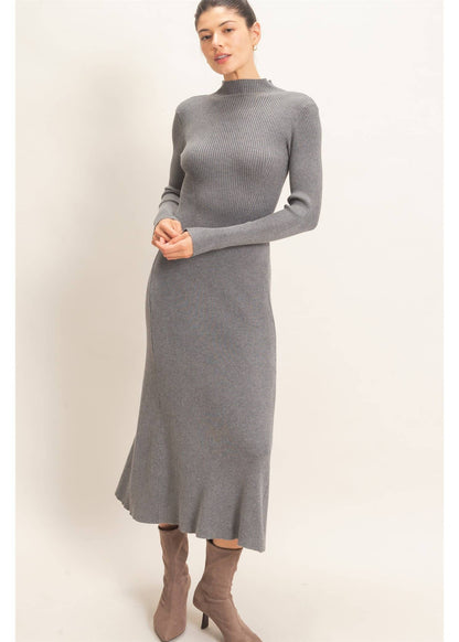 The Arden Ribbed Mock Neck Midi Dress