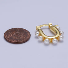 Load image into Gallery viewer, 24K Gold Filled Round Pearl Lined 23.6mm U-Shaped Latch Earrings | Y205
