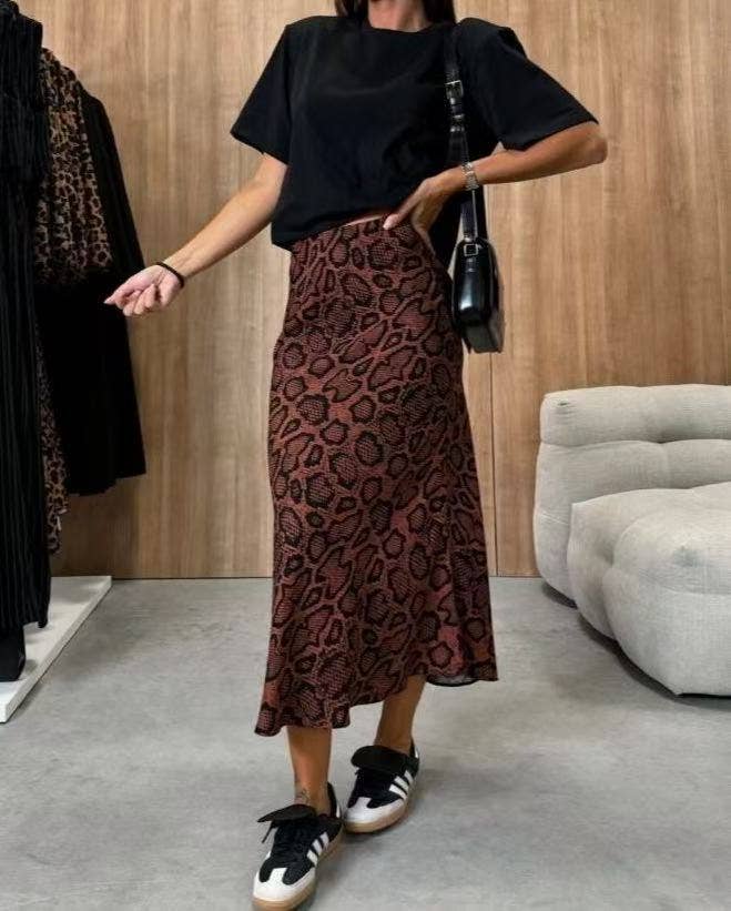 Zara Satin Snake Print Skirt