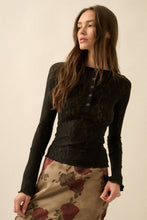 Load image into Gallery viewer, Floral Lace Raglan-Sleeve Henley Top
