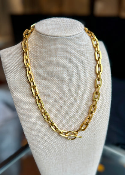 Poppy Oval Paperclip Toggle  Long multi Chain necklace 