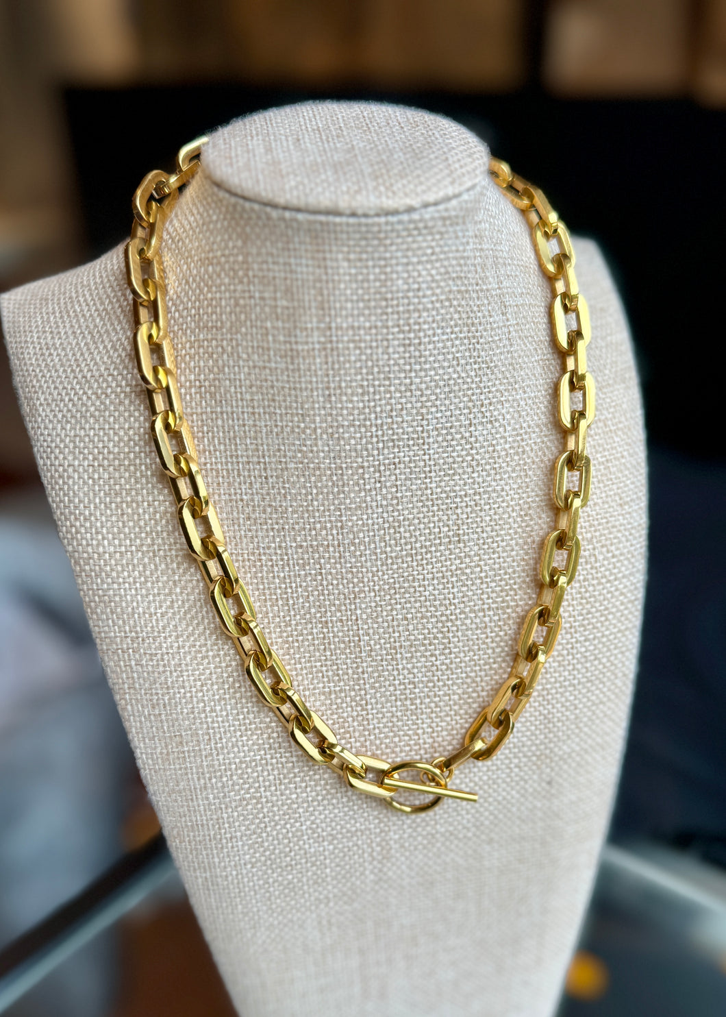 Poppy Oval Paperclip Toggle  Long multi Chain necklace 