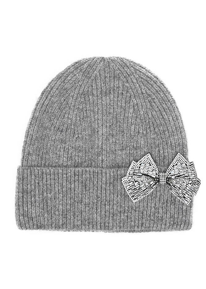 Rhinestone Bow Beanie (2 Colors)