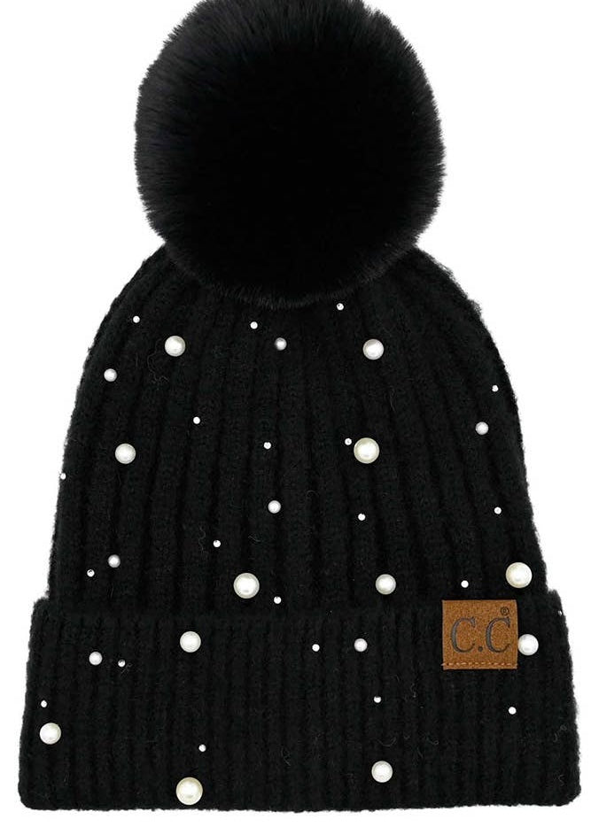 Pearl Embellishments Pom Beanie