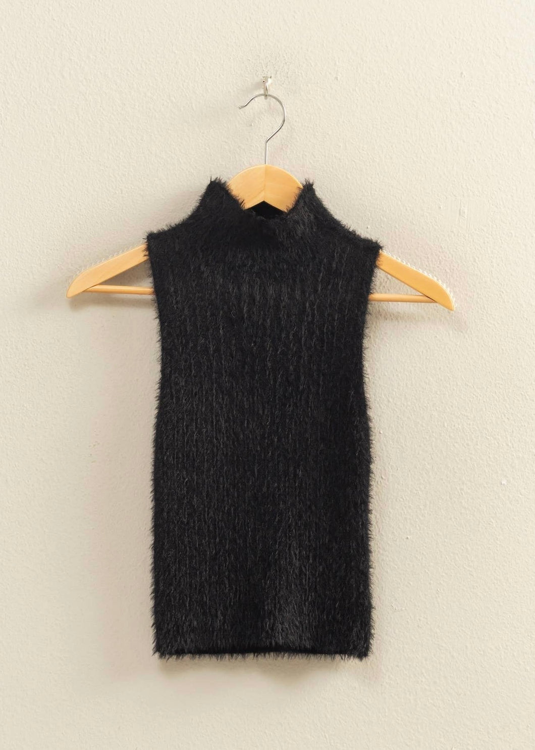 The Aura Fuzzy Sleeveless Mock Neck Top