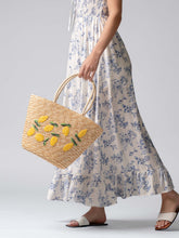 Load image into Gallery viewer, Lemon Embroidered Straw Tote Bag
