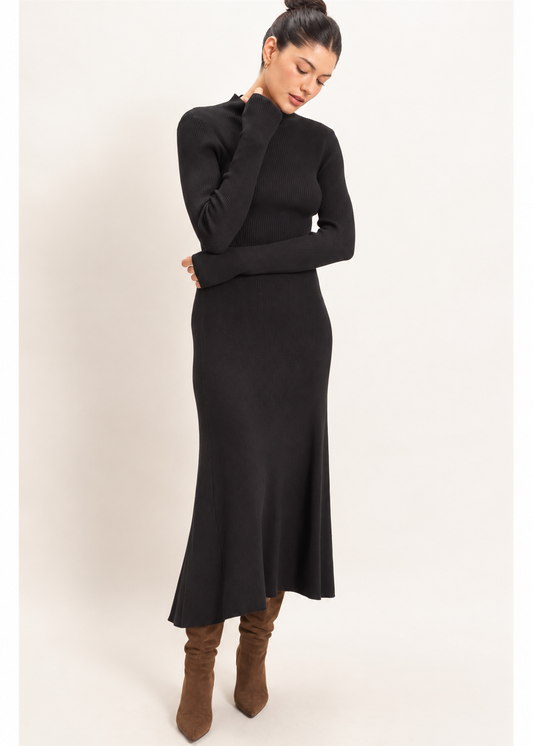 The Arden Ribbed Mock Neck Midi Dress