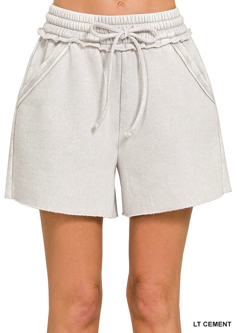 Ziggy Acid Wash Fleece Drawstring Shorts (3 Colors)