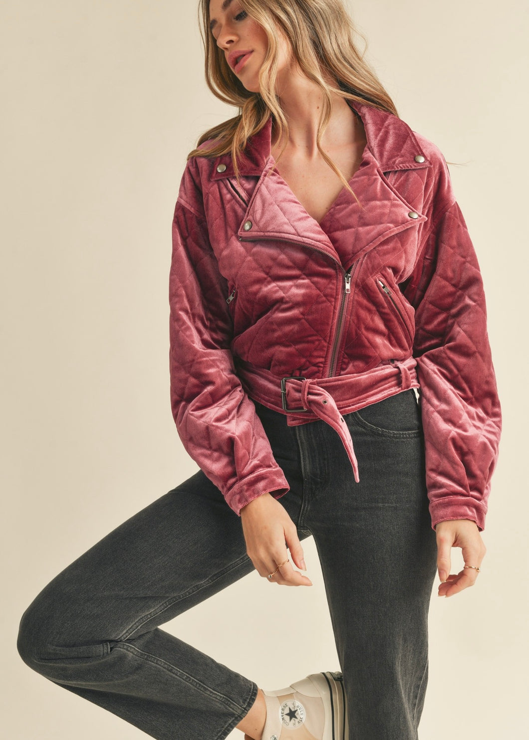 Holly Quilted Velvet Moto Jacket