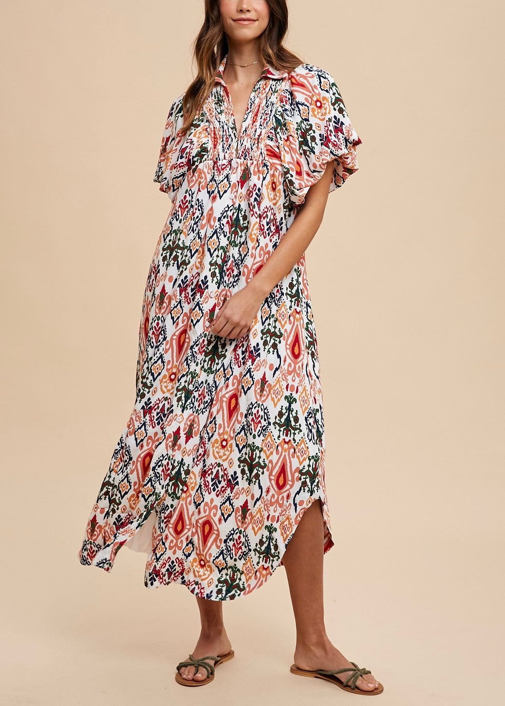 Morocco Puff Sleeve Midi Dress