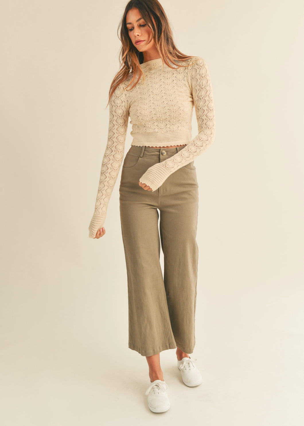 Pointelle Mock Neck Sweater (2 Colors)