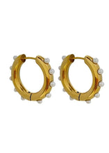 Load image into Gallery viewer, Stella Raised Pearl Huggie Hoops
