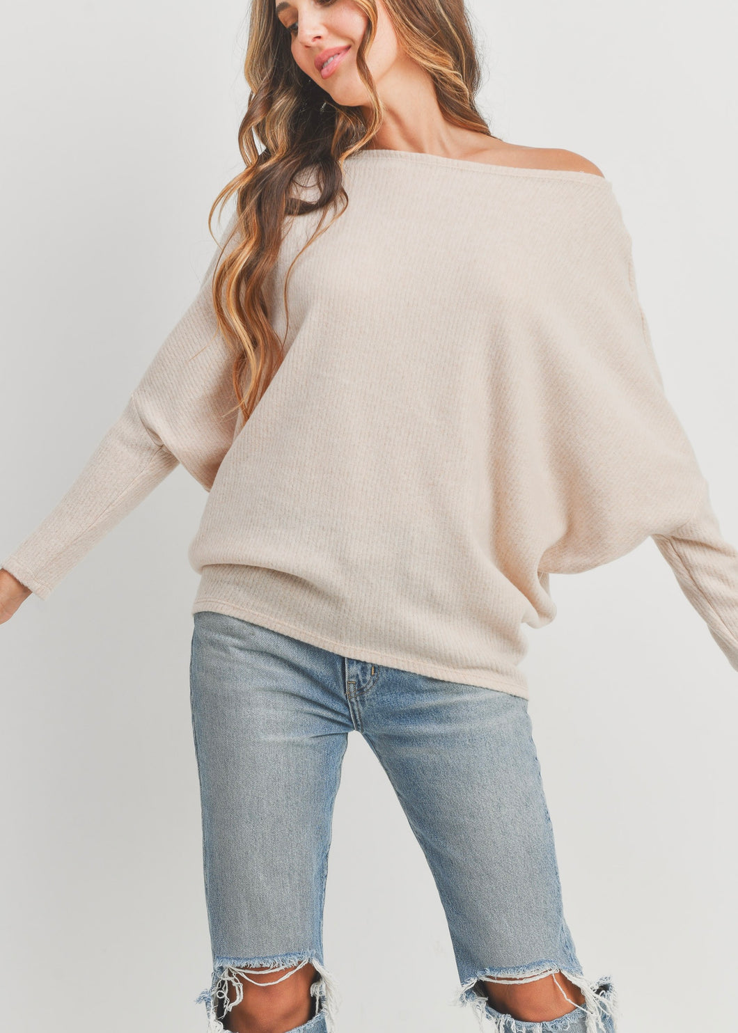 Cloud Brushed Ribbed High Low Knit Top