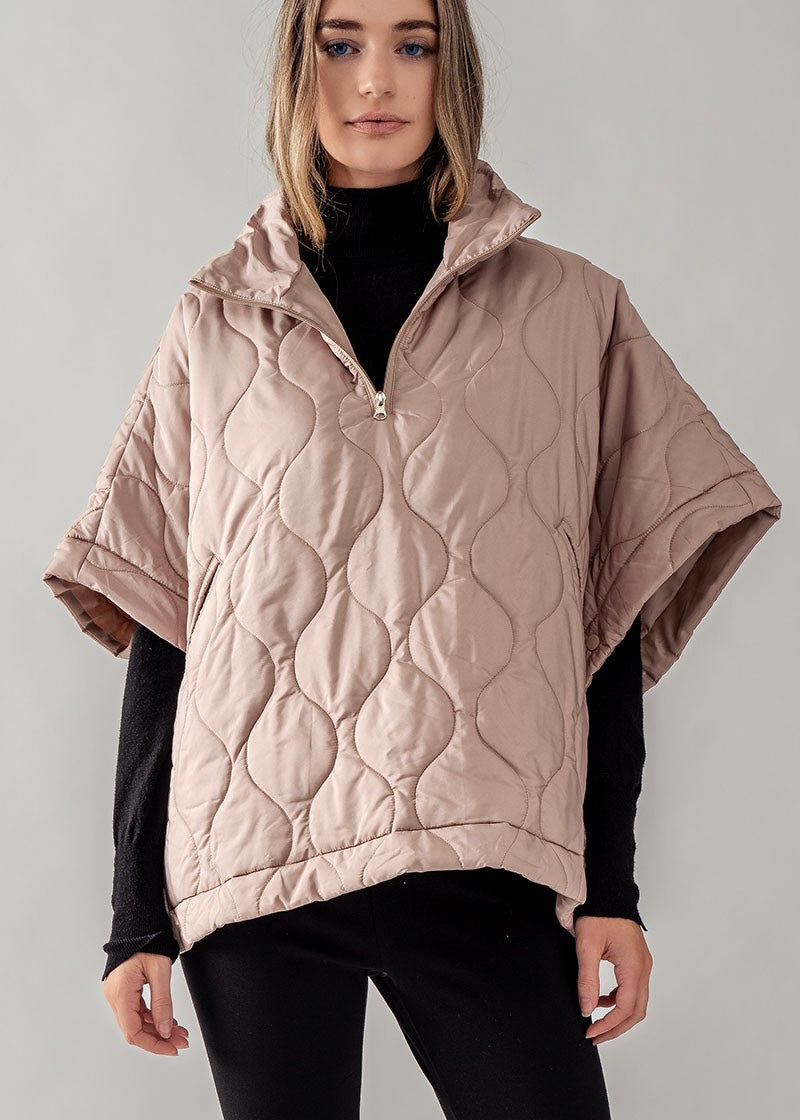 Terry Quilted Puffer Poncho (2 Colors)