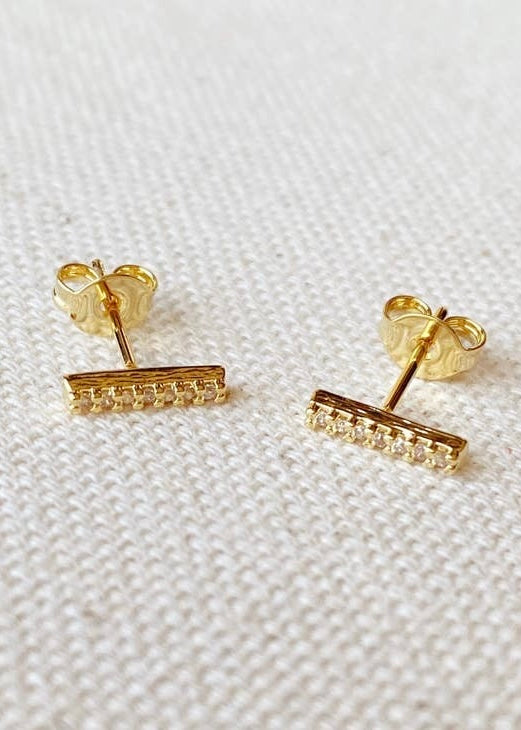 18K Gold Filled Dainty CZ Bar Earring