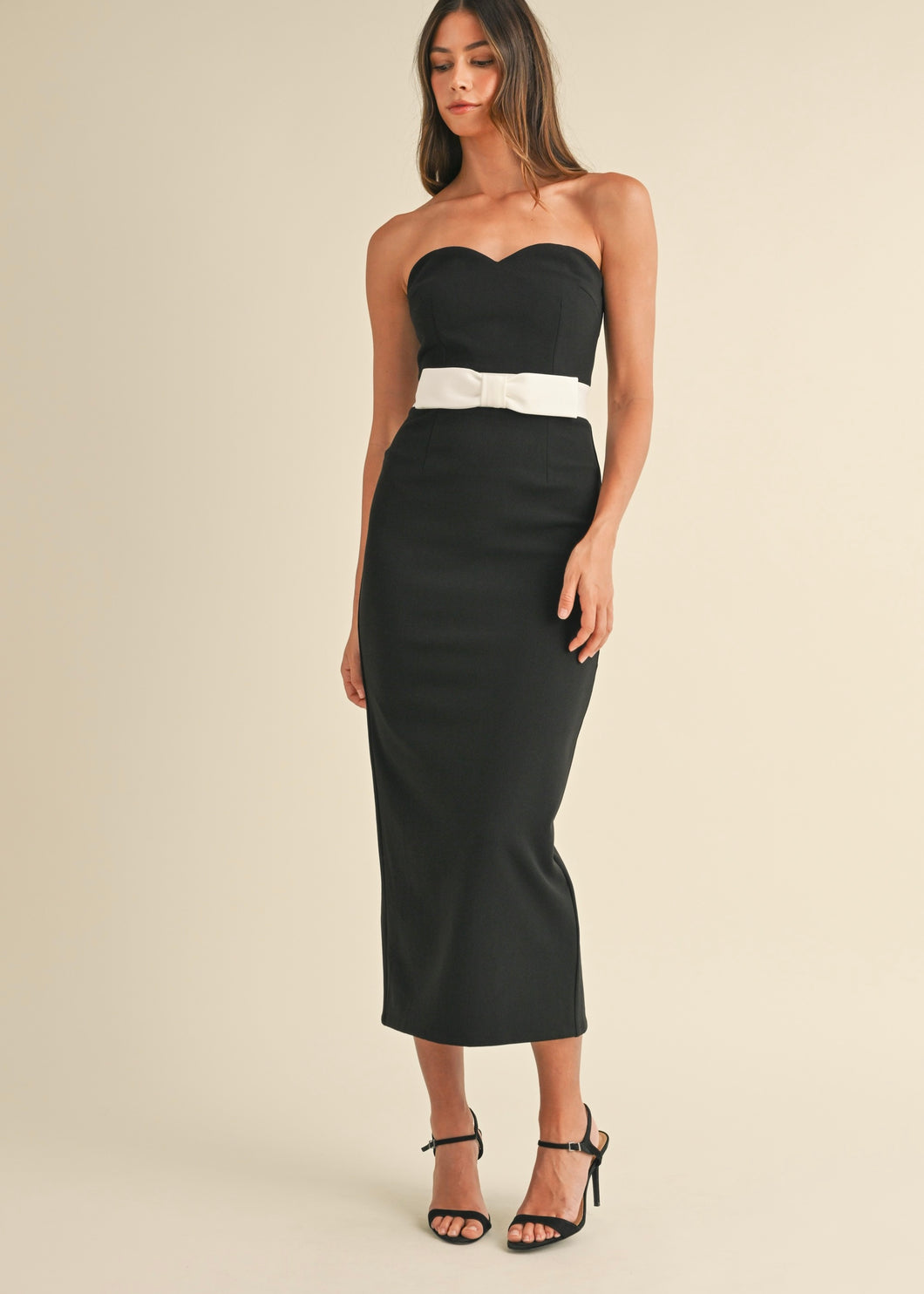 Waist Bow Strapless Midi Dress
