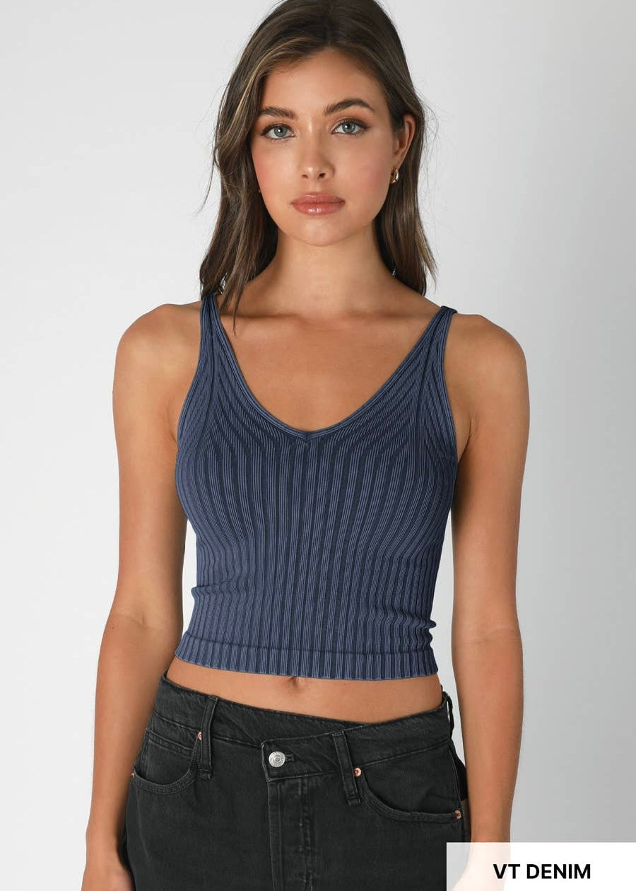 Vintage Wide Ribbed V Neck Top