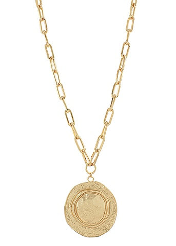 Textured Geometric Round Pendant Necklace