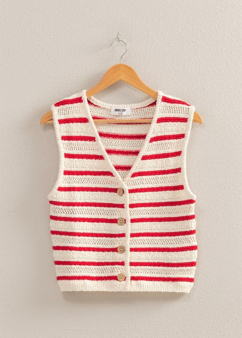 Kia Striped Button Sleeveless Vest (2 Colors)