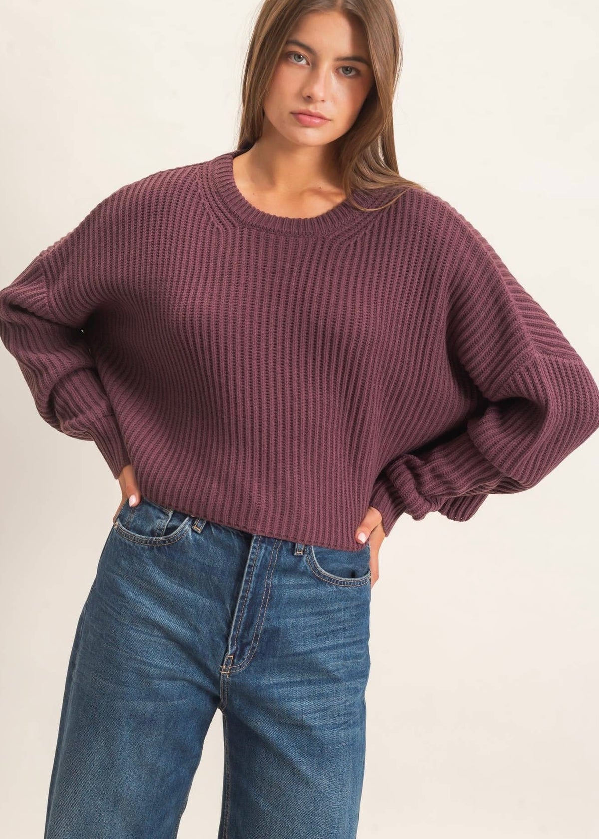 Becca Oversized Ribbed Cropped Sweater (2 Colors)