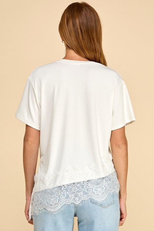 Asymmetrical Lace Trim Top (2 Colors)
