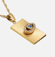 Load image into Gallery viewer, Evil Eye Talisman Tag Pendenat 14K Gold Steel Necklace
