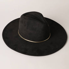 Load image into Gallery viewer, Gold Belt Wide Flat Brim Suede Fedora Hat
