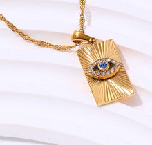 Load image into Gallery viewer, Evil Eye Talisman Tag Pendenat 14K Gold Steel Necklace
