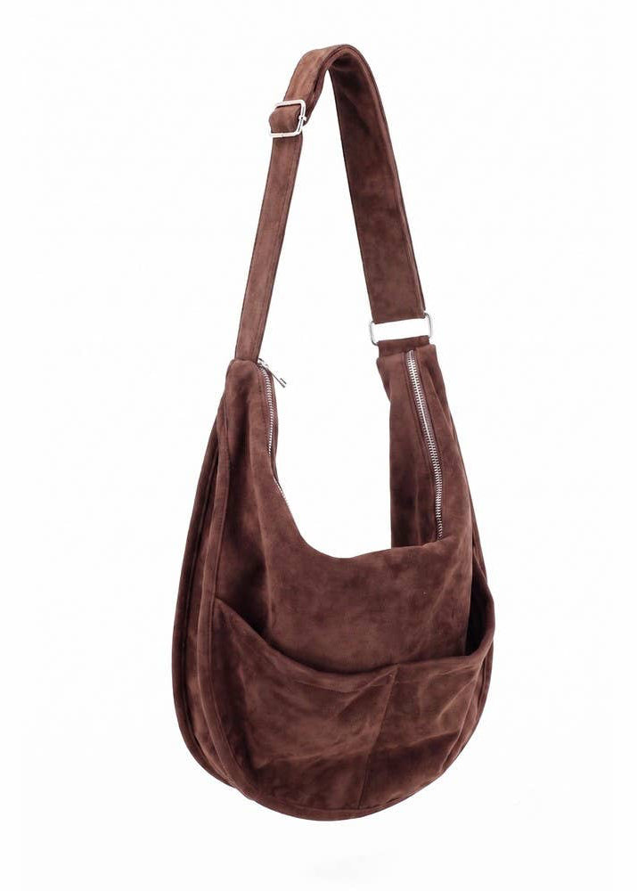 Vegan Suede Zip Sling Crossbody Hobo Bag