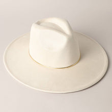 Load image into Gallery viewer, Gold Belt Wide Flat Brim Suede Fedora Hat
