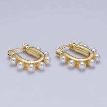 Load image into Gallery viewer, 24K Gold Filled Round Pearl Lined 23.6mm U-Shaped Latch Earrings | Y205
