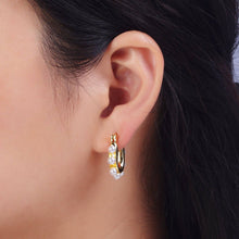 Load image into Gallery viewer, 24K Gold Filled Round Pearl Lined 23.6mm U-Shaped Latch Earrings | Y205
