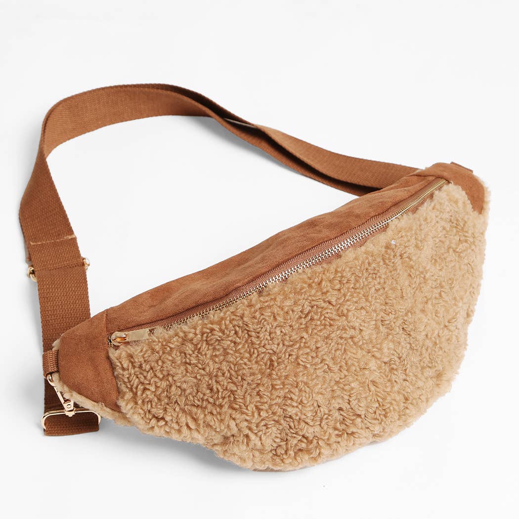 Faux Suede Sherpa Sling Bag Adjustable Strap