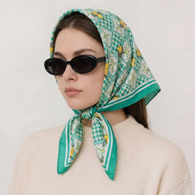 Load image into Gallery viewer, Mosaic Lemon Print Satin Scarf
