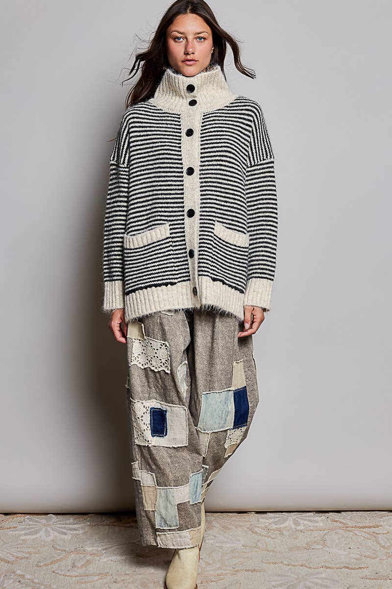 The Aspen Striped Knit Sweater Cardigan