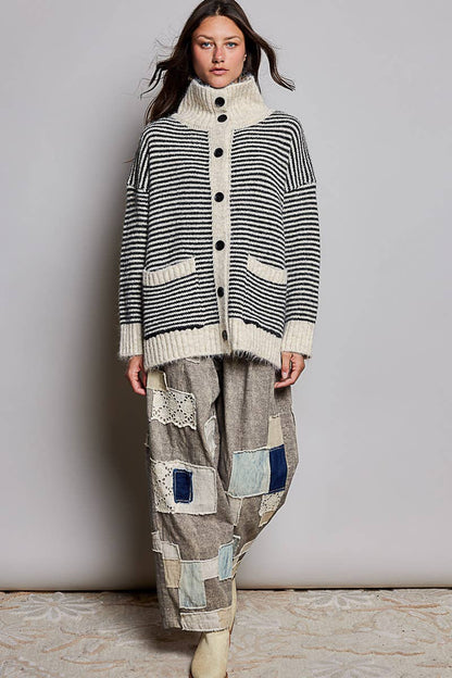 The Aspen Striped Knit Sweater Cardigan
