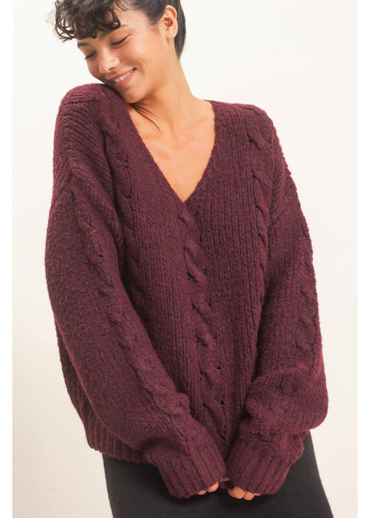 The Meg Cable Knit V-Neck Sweater