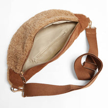 Load image into Gallery viewer, Faux Suede Sherpa Sling Bag Adjustable Strap
