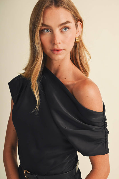 The Lara Asymmetric Cowl Neck Midi Dress