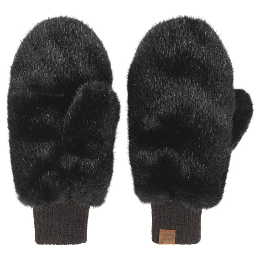 Black Fur Convertible Mitten Gloves