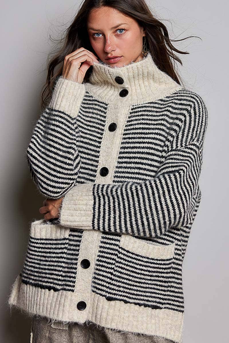 The Aspen Striped Knit Sweater Cardigan
