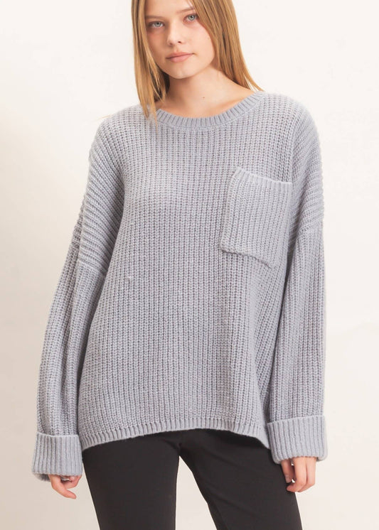 Ava Ribbed Knit Patch Pocket Sweater (2 Colors)