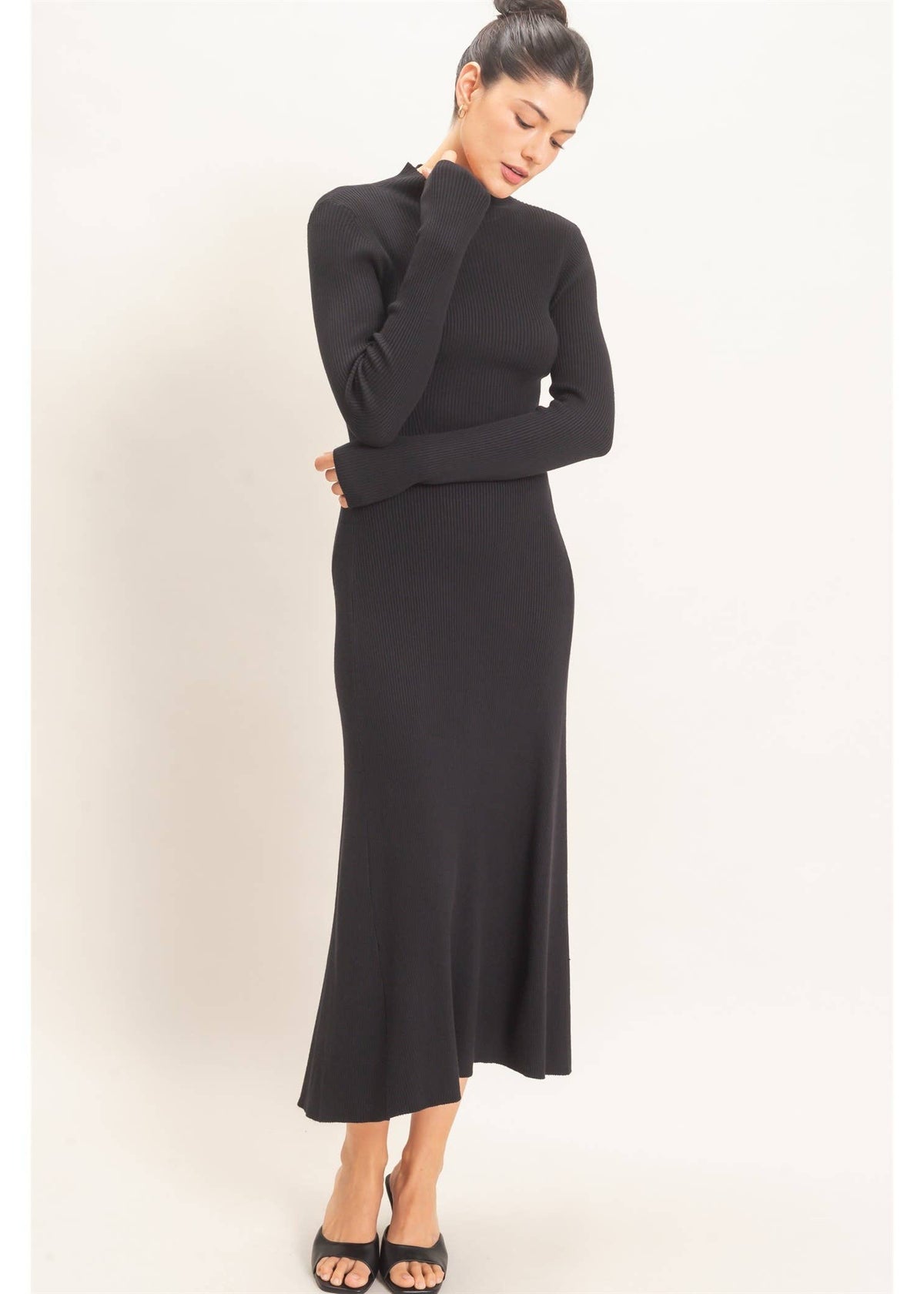 The Arden Ribbed Mock Neck Midi Dress