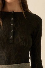 Load image into Gallery viewer, Floral Lace Raglan-Sleeve Henley Top
