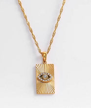 Load image into Gallery viewer, Evil Eye Talisman Tag Pendenat 14K Gold Steel Necklace
