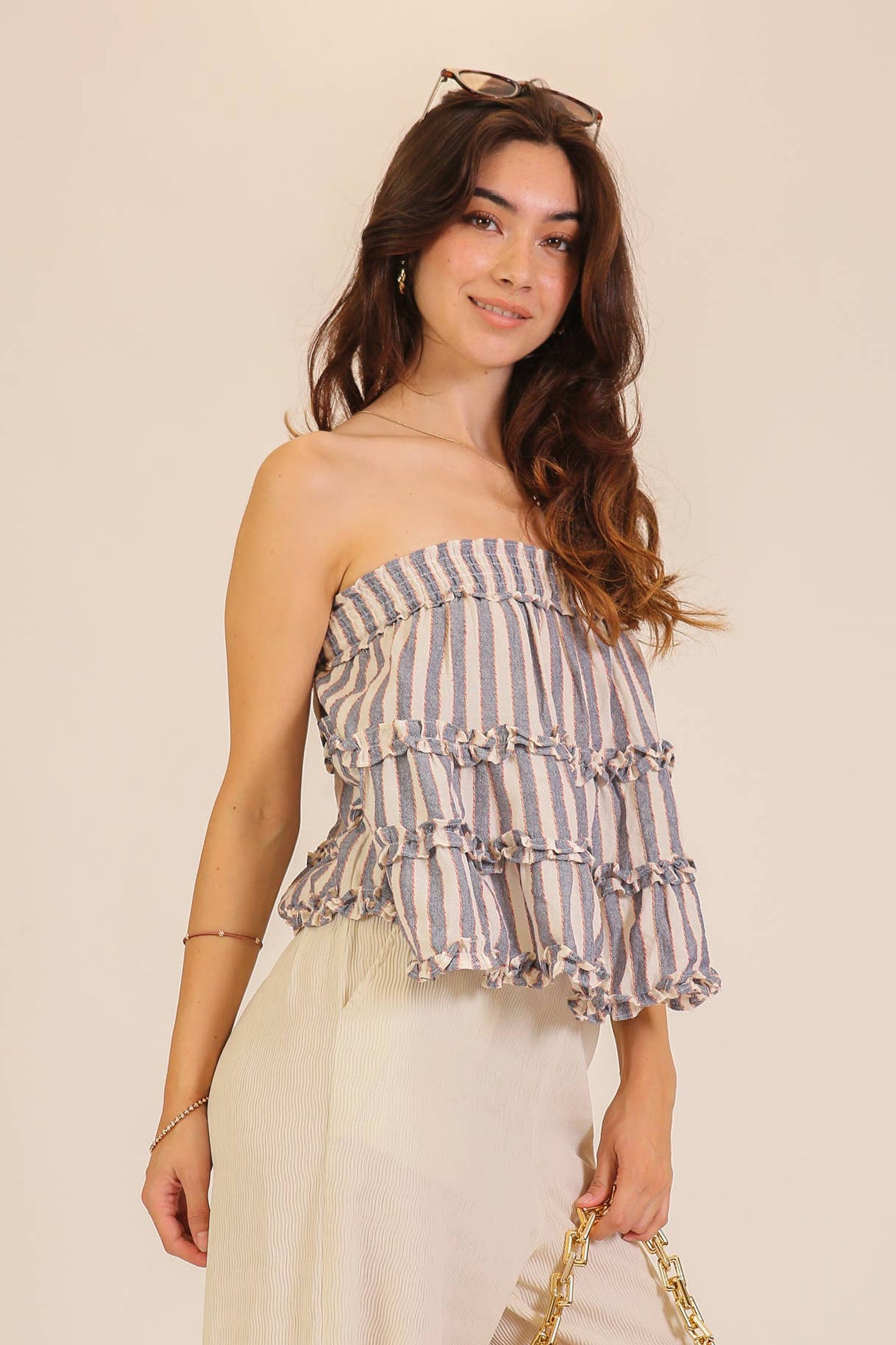 Blue Harbor Ruffle Tiered Strapless Top