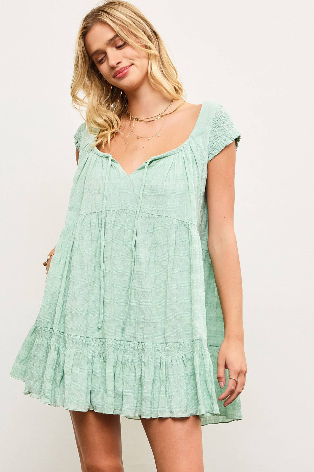 Lily SCOOP NECK SMOCKED CAP SLEEVE TIERED DRESS (2 Colors)